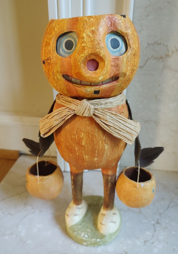 Vtg Bethany Lowe Halloween Paper mache  pumpkin Candy Container 12