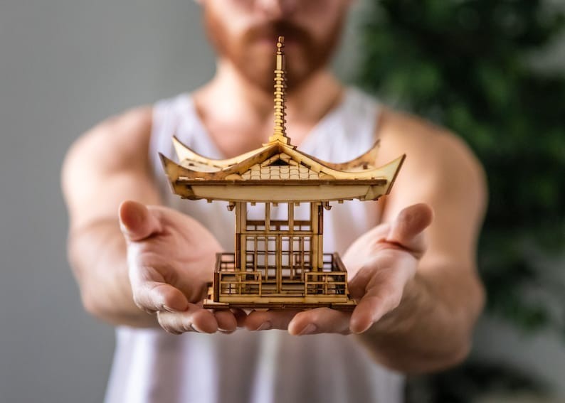 Japanese Pagoda Lantern LED Tea Light Holder Mini Zen Candle Decor Kit