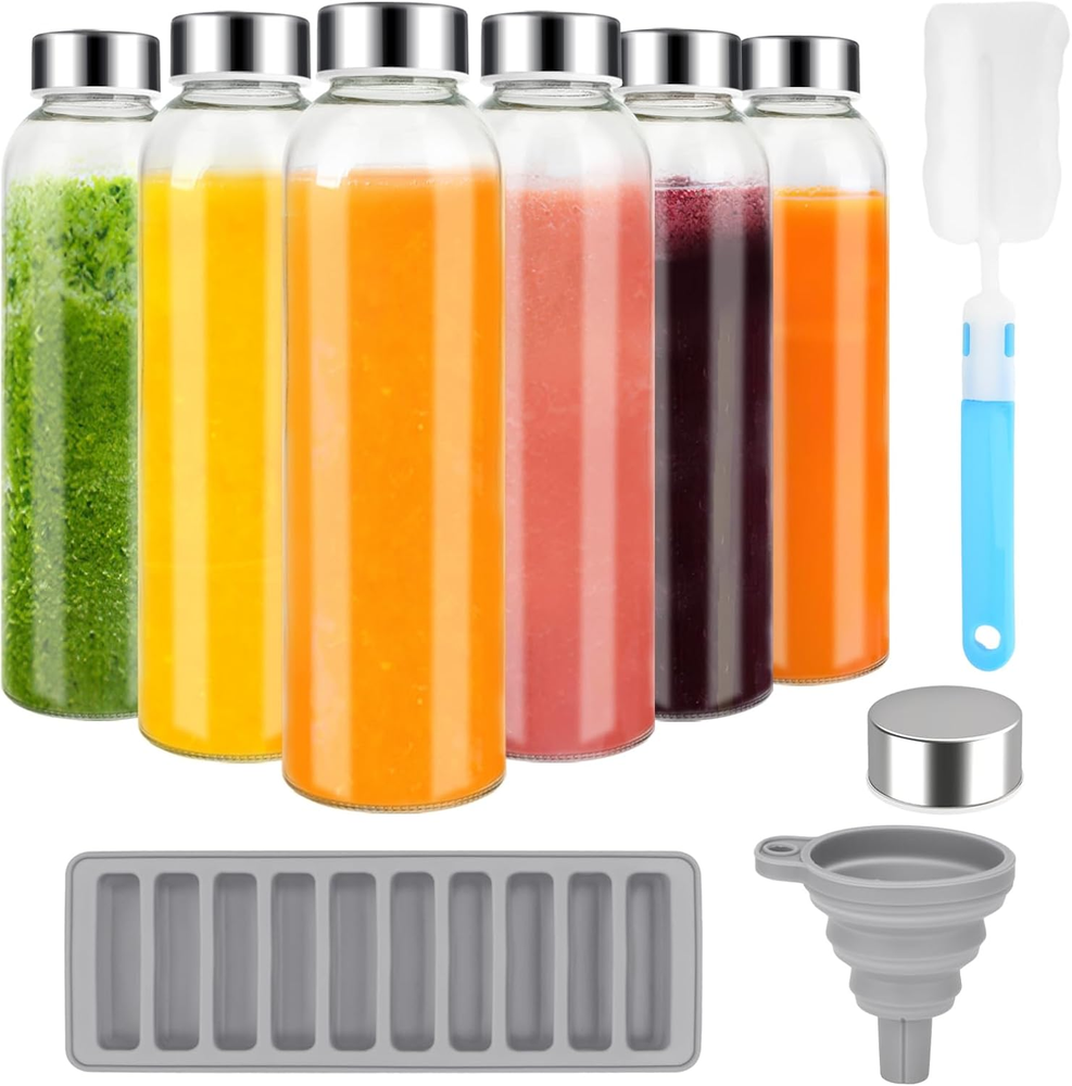 Zukro 18 Oz Glass Juice Bottles with Lids Reusable Clear Water Bottles for Juicing