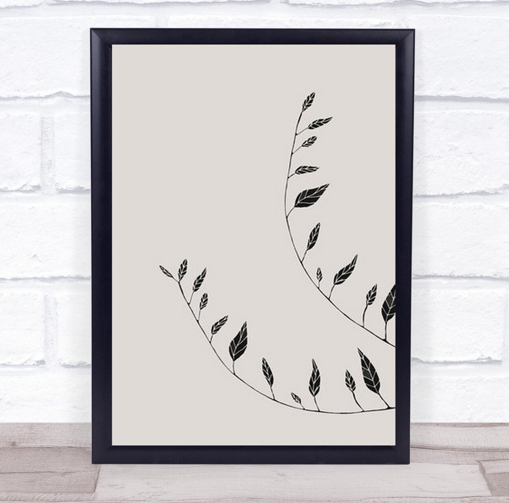 Wavy Branches Botanical Leaf Illustration Leaves Simple Wall Art Print