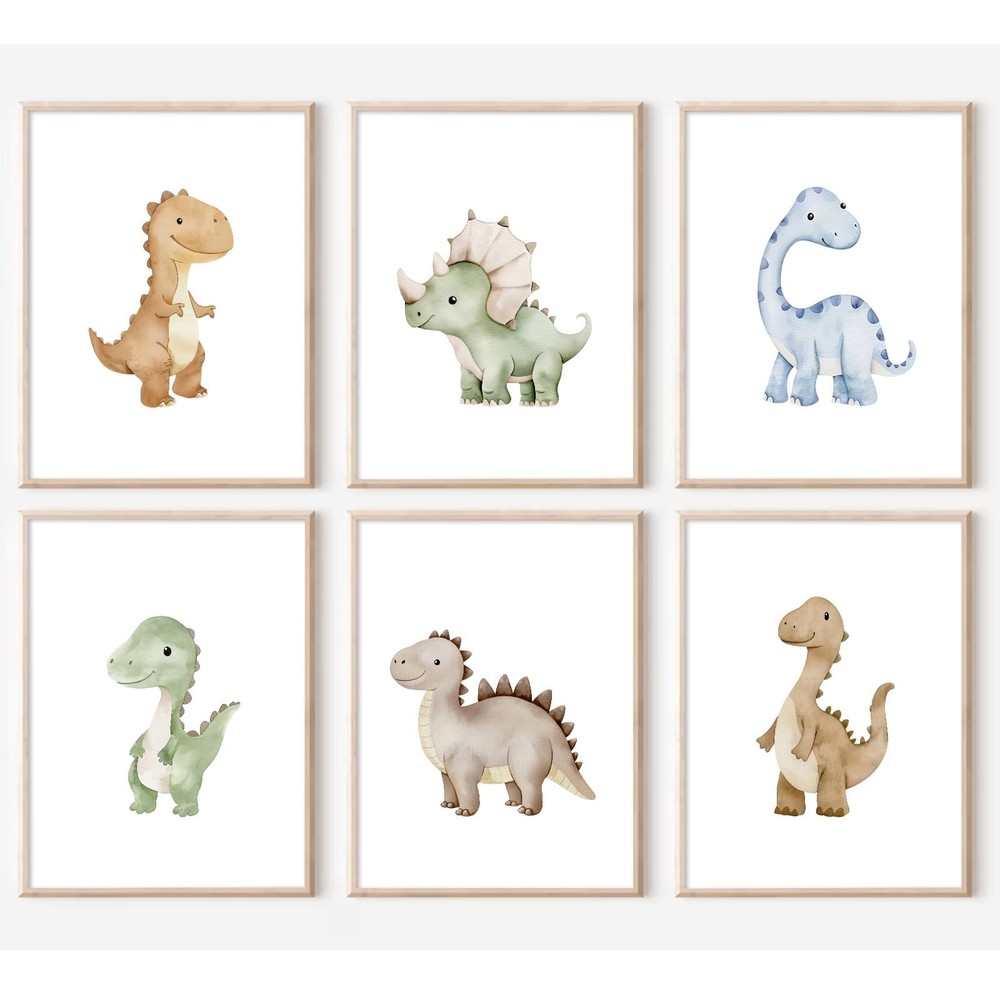 Dinosaur Nursery Wall Art Kids Canvas Poster Boys Room Wall Decor Watercolor ...