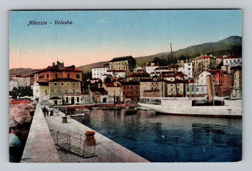 Croatia- Abbazia Kvarner Gulf Steamer Harbor View Postal Old Vintage Postcard