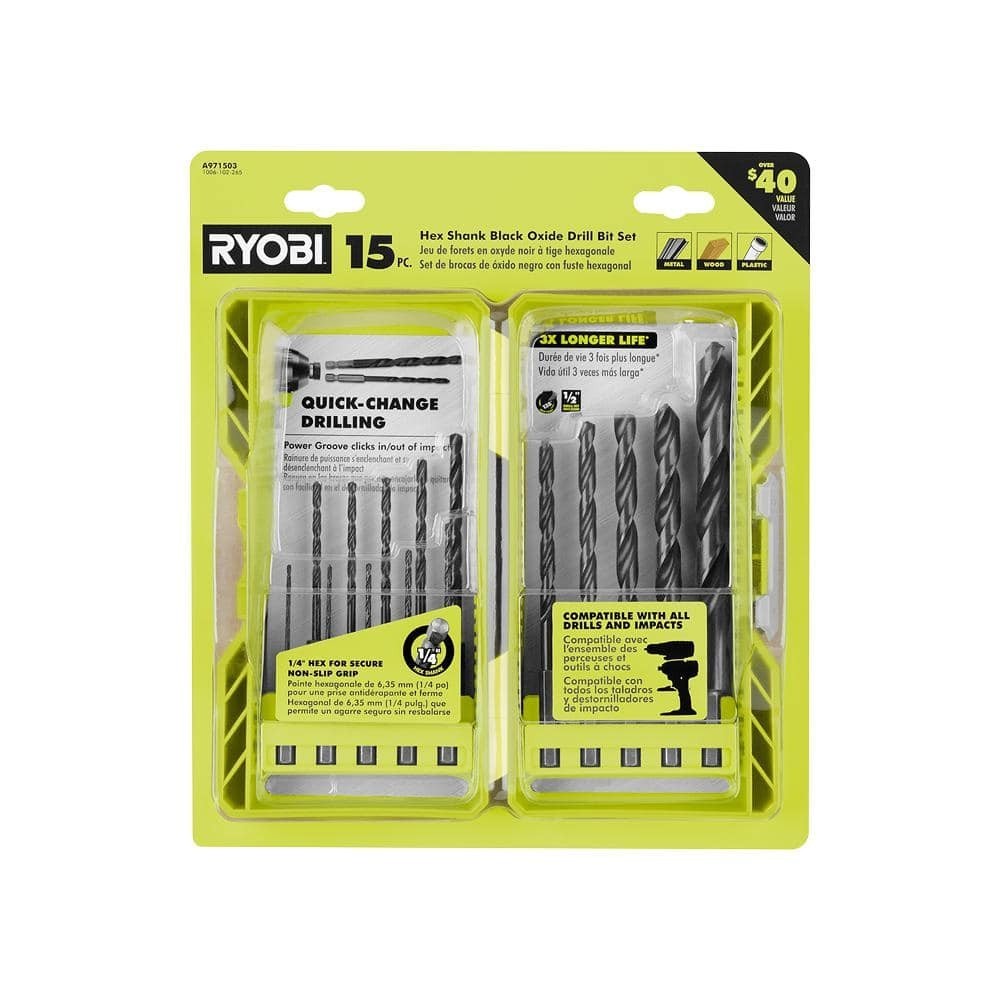 Brand New RYOBI A971503 Black Oxide Hex Shank Drill Bit Set (15-Piece)