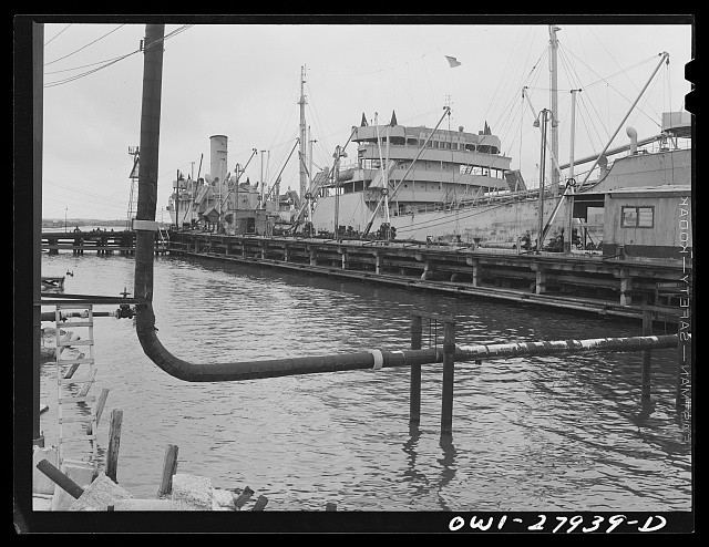 Photo:Baytown Texas 1943 Oil Tanker Loading at Refinery Ship Dock