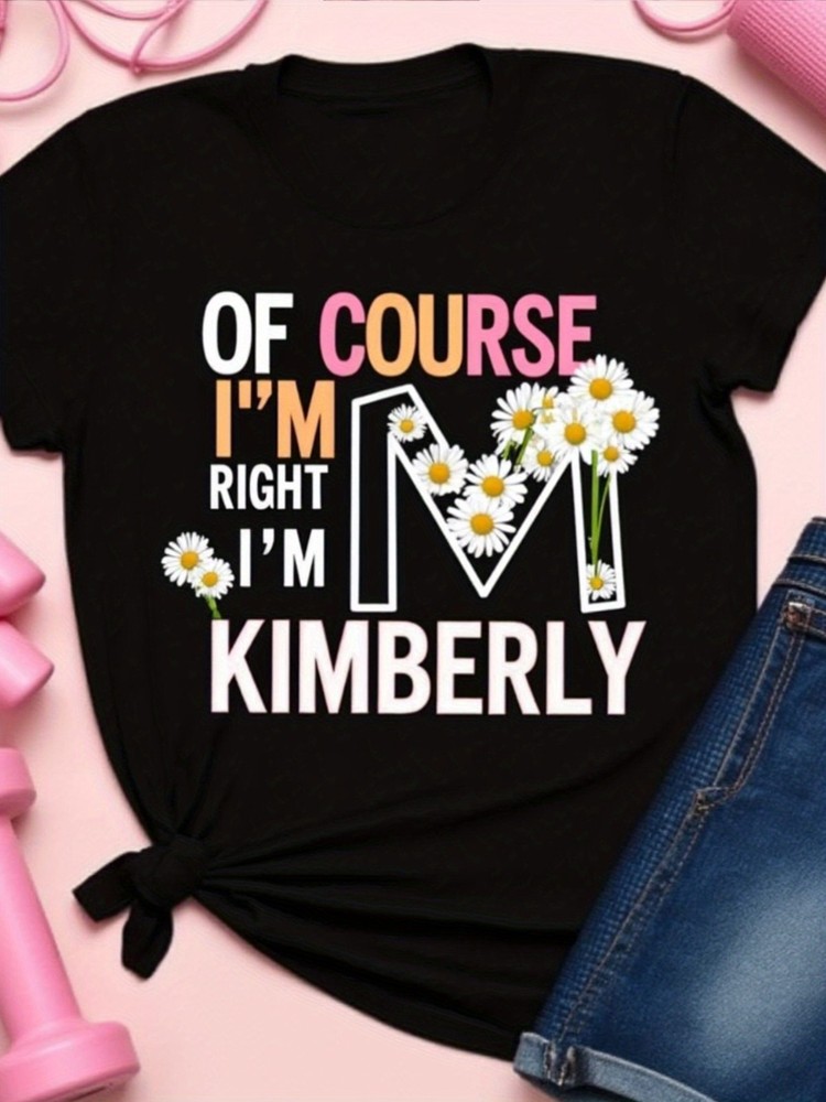 Women Daisy Graphic T-Shirt Funny Quote Casual Summer Crew Neck Black Tee
