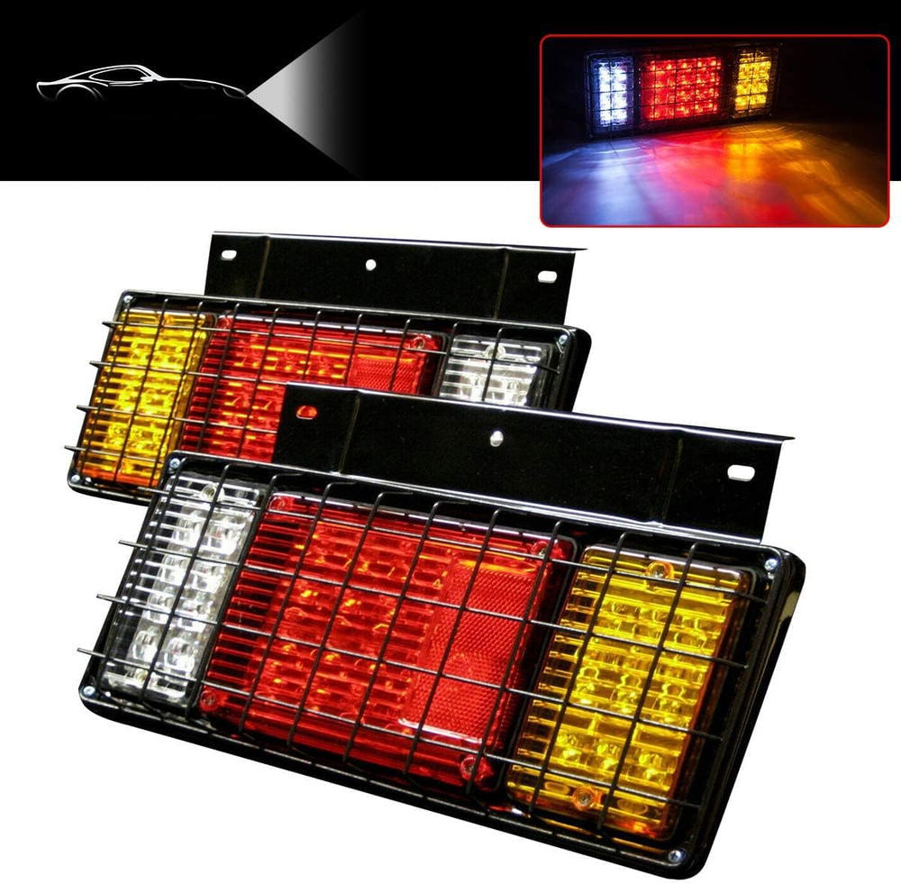 2PCS 40 LED Trailer Tail Lights Kit with Iron Net Protection Turn Signal Brake R