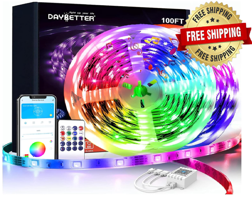 RGB LED Strip Lights for Room Decor 100ft Color Changing Kit