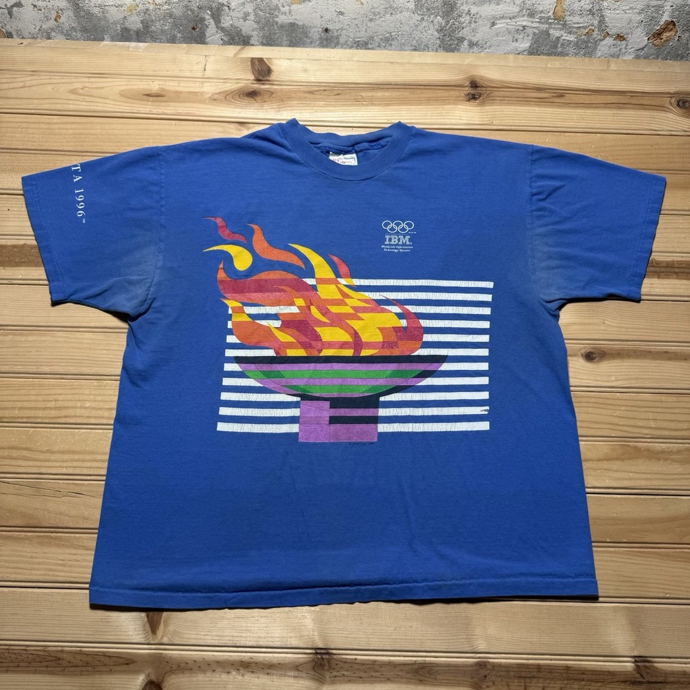 Vintage 90s 1996 Atlanta Olympics IMB Technology Sponsor Faded Sports Shirt - XL