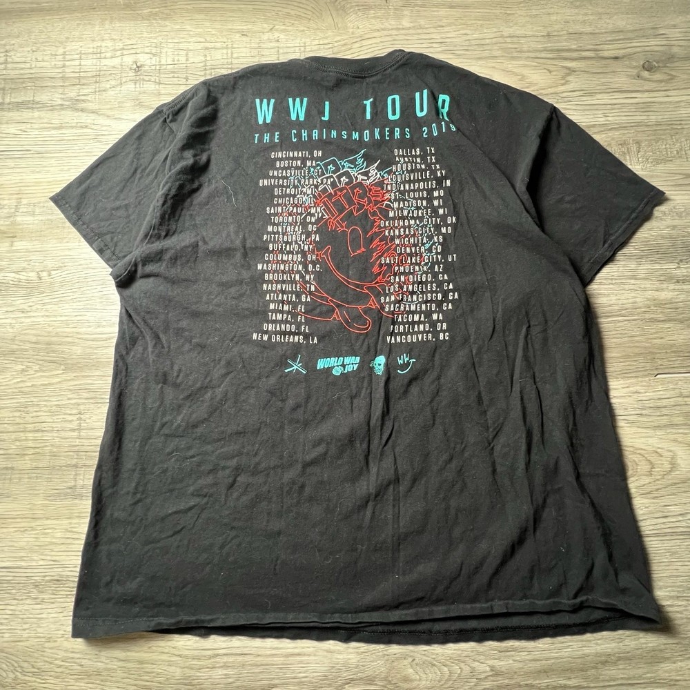 The Chainsmokers T-Shirt Mens XL Black WWJ World War Joy 2019 Tour Graphic Tee