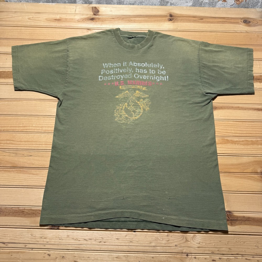 Vintage 90s US Marines Logo Semper Fidelis Military Graphic Quote T-Shirt Large