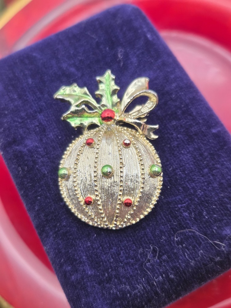 Vintage Christmas Tree Ornament Brooch Pin Enamel & Gold Tone Signed Gerry's