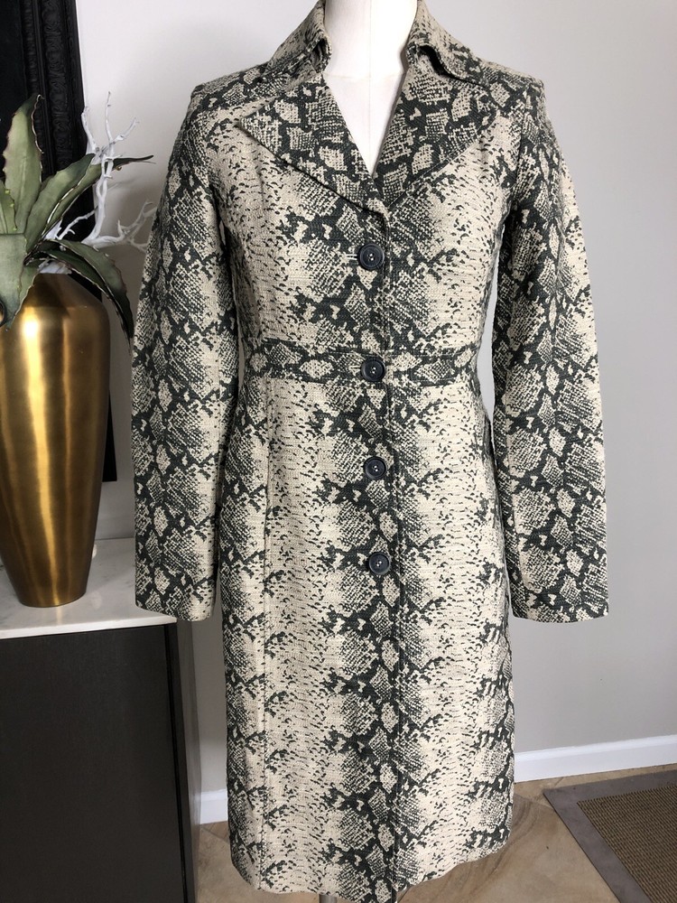 rachel roy Women XS Olive Reptile Snake Cotton Button Front Long Length Jacket