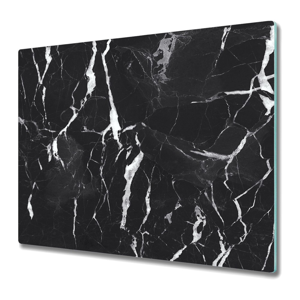 Tempered Glass Worktop Kitchen Chopping Board Black Marble Art 60x52