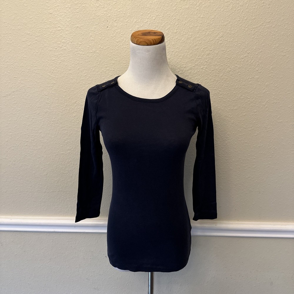 J.Crew Women’s Perfect Fit Boatneck with Buttons Shirt Navy Blue Size XXS