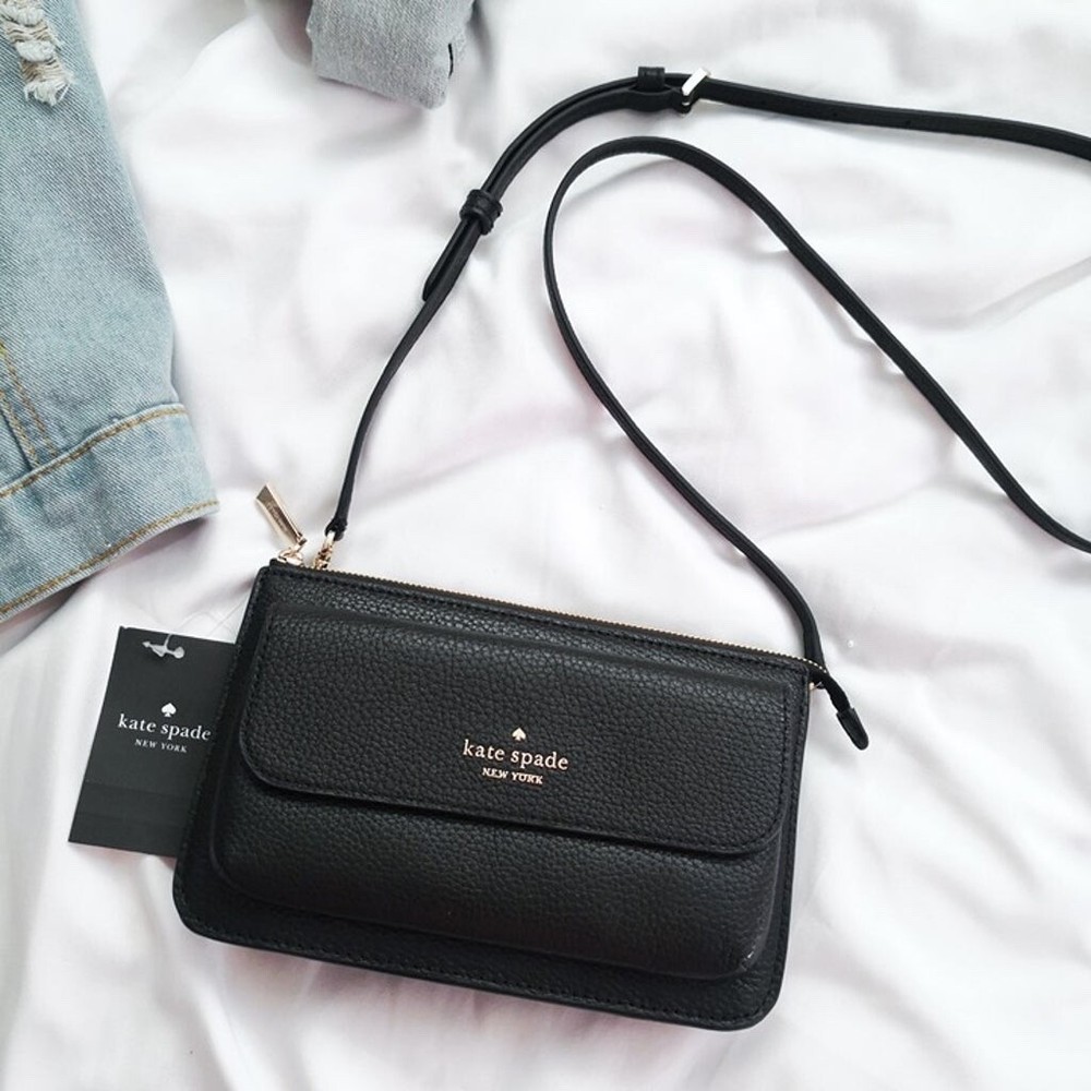 New Kate Spade Leila Small Pebbled Leather Crossbody Black K8284 $269