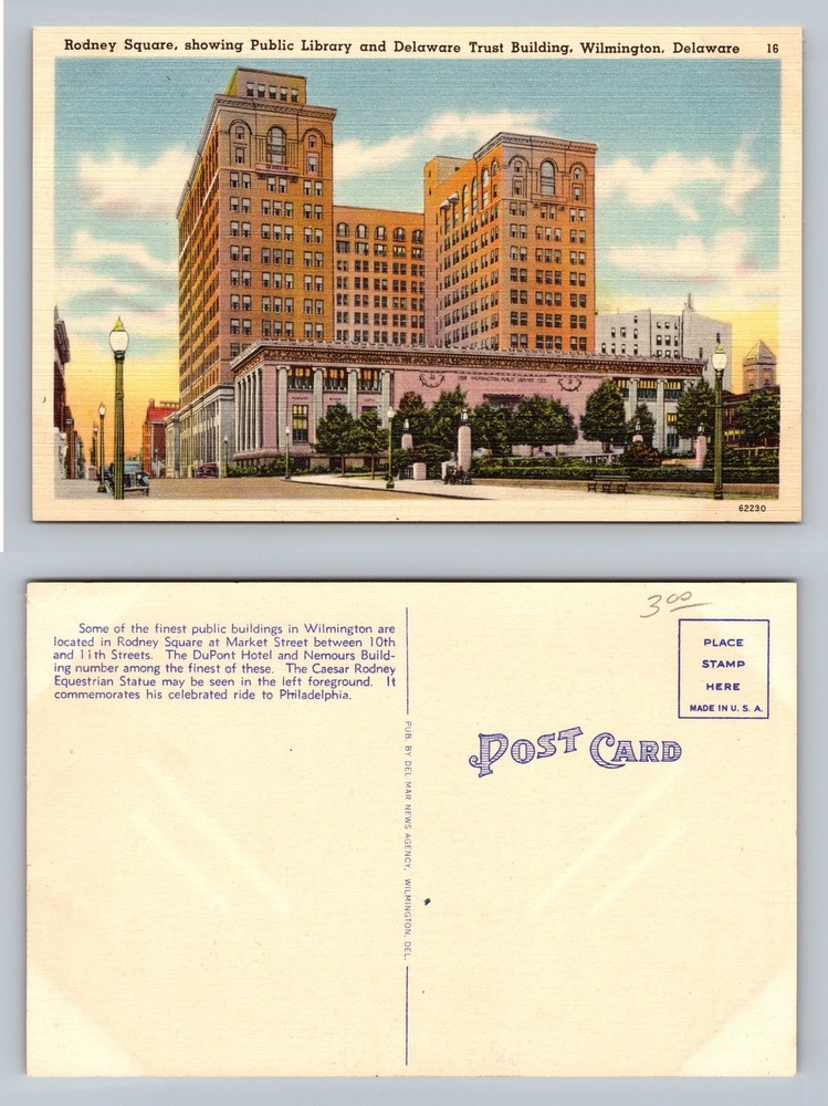 Wilmington, DE-Delaware, Rodney Sq Library Trust Bldgs, Vintage Postcard