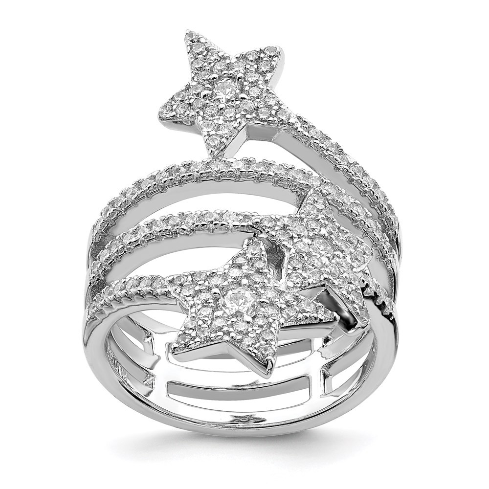 Sterling Silver Rhodium-plated Cubic Zirconia Star Ring Size 7