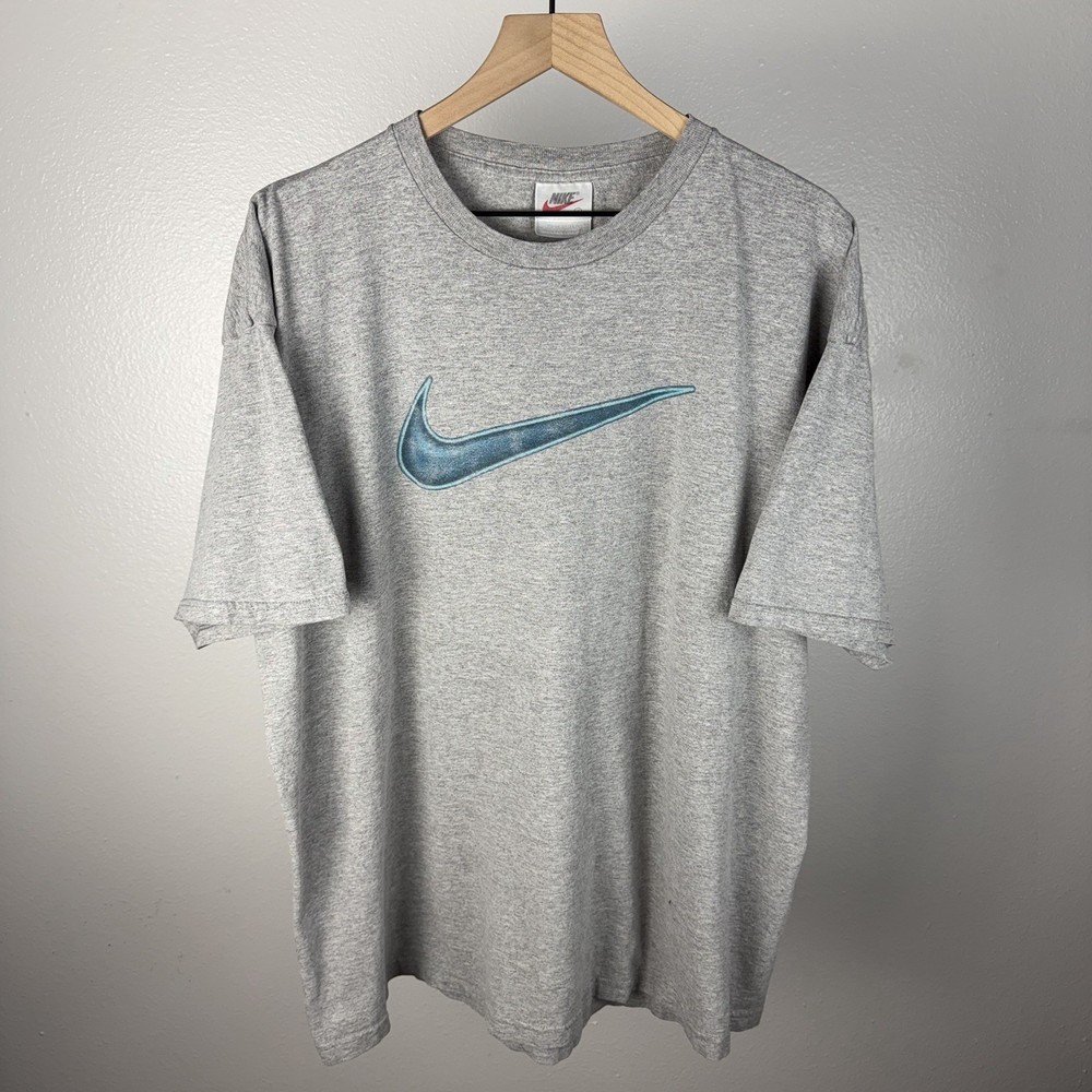 Vintage 90’s Nike Big Logo Center Swoosh White Tag Made In USA T Shirt Size XL