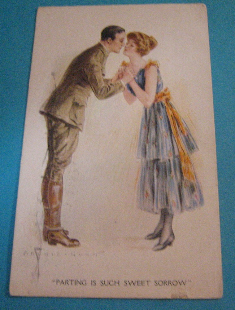 Archie Gunn Antique Wwi Postcard U.s. Military Man With Sweetheart Fashion