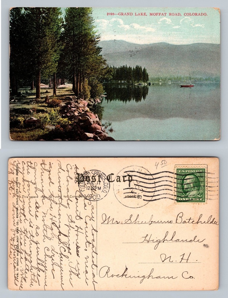 Moffat Road, CO-Colorado, Grand Lake Shoreline Scene View Vintage Postcard