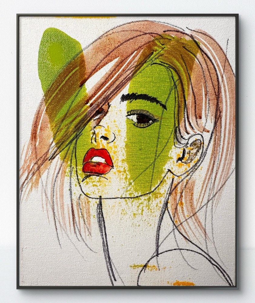 Original Abstract Expressionism 8x10 Woman with LipsHandmade Signed Fine Art 62-image