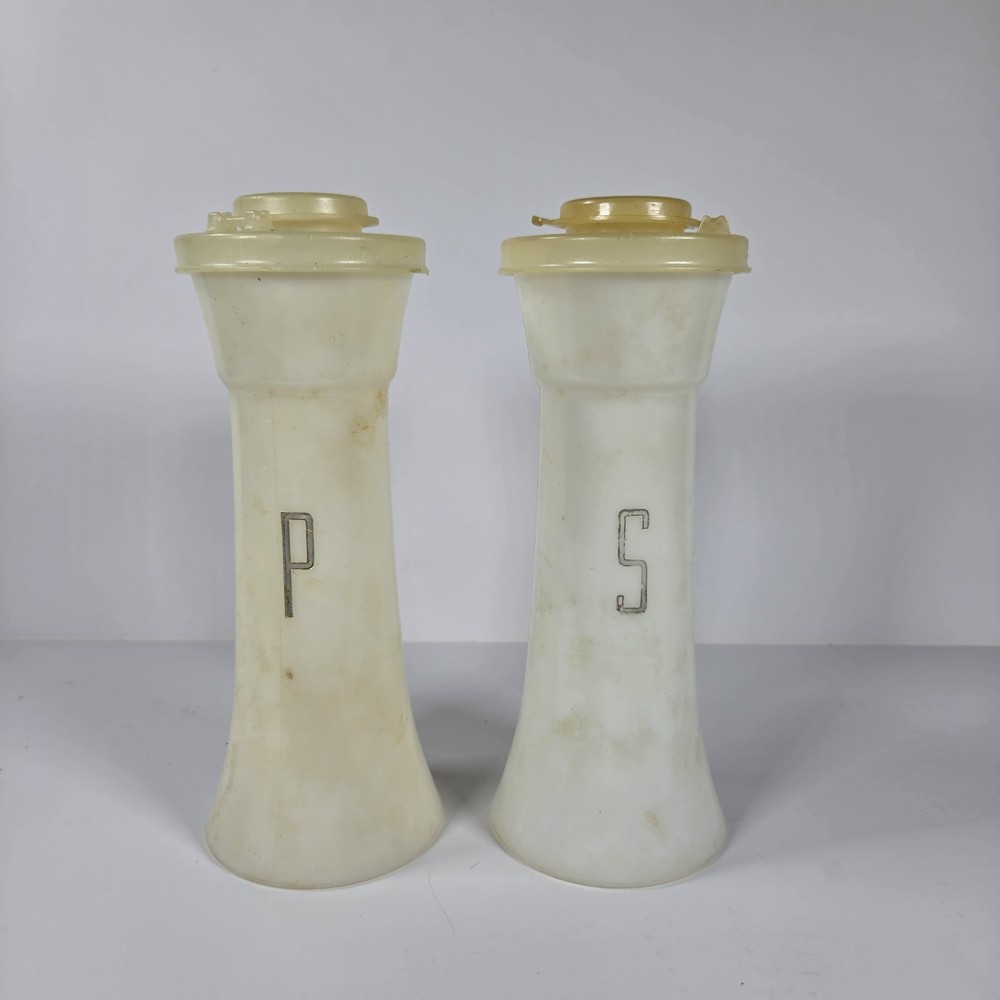 Vintage Tupperware Salt Pepper Shakers White Hourglass Set With Lids