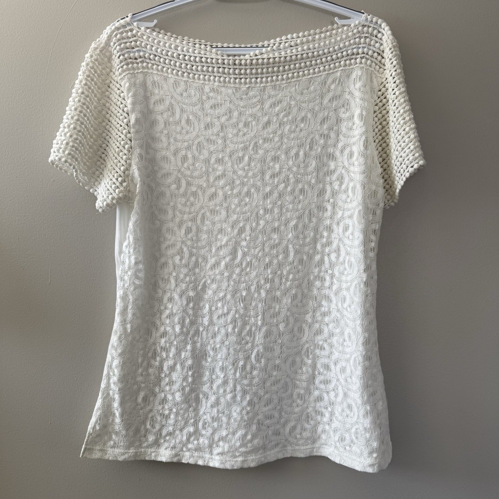 Shannon Ford White Lace Lined Top Short Sleeve Size XL Womens