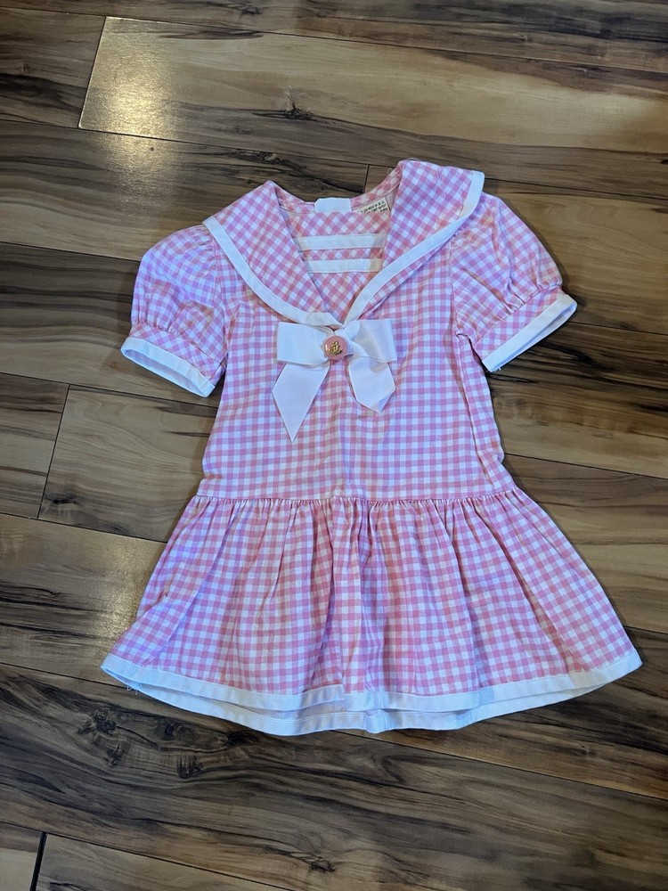 Vintage Girls Pink And White Sailor Inspired Dress - Size 4T