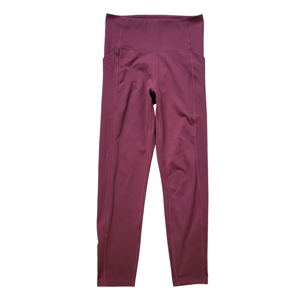 Girlfriend Collective Womens Small Leggings Maroon High Rise Pocket Compressive