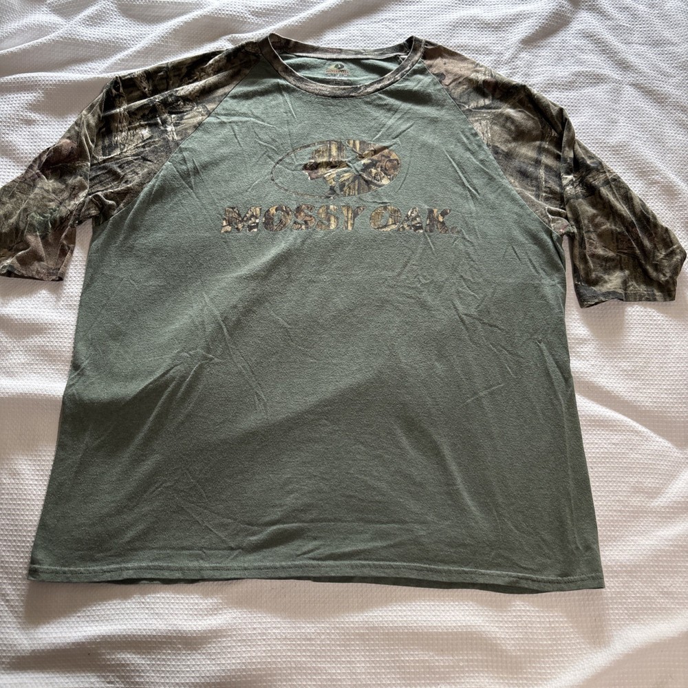 Mossy Oak Real Tree Camo T Shirt Adult 2XL XXL Green 3/4 Sleeve Mens