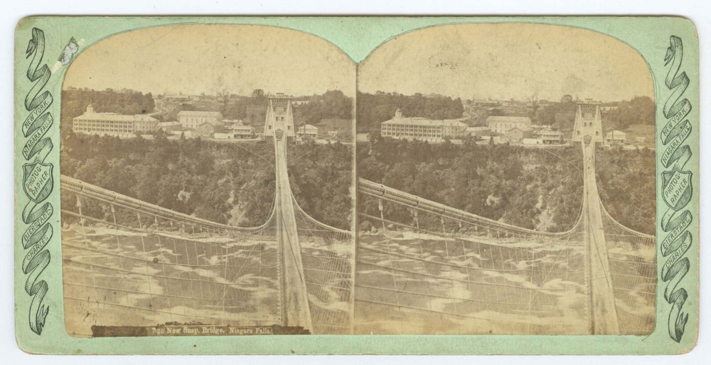 G1527~ NIAGARA FALLS – New Suspension Bridge c.1870 Stereoview– C. Bierstadt, NY
