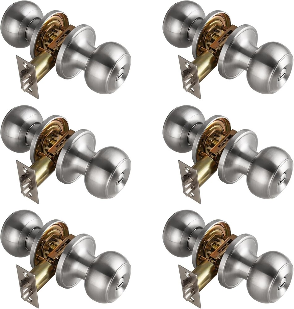 6 Pack Brushed Nickel Door Knobs Interior,Bath & Bed Privacy Door Knob, Keyle...