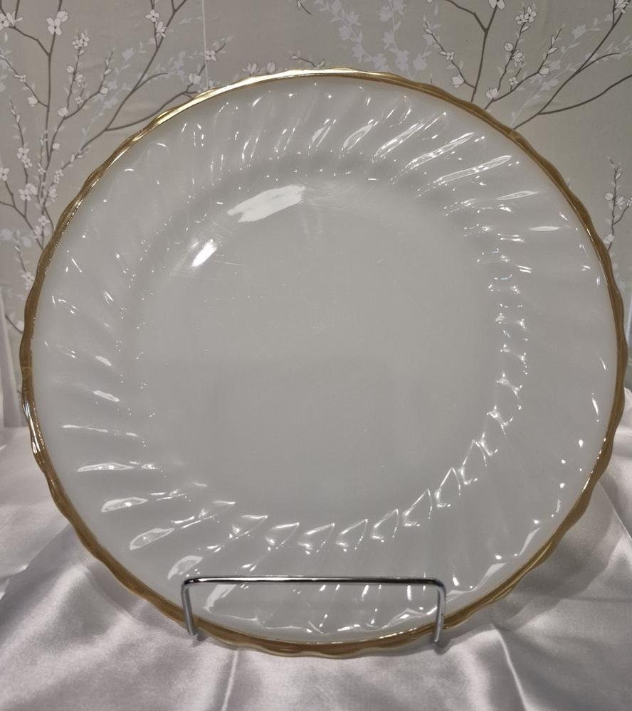 Vintage Fire King Swirl Milk Glass Golden Shell Dinner Plate
