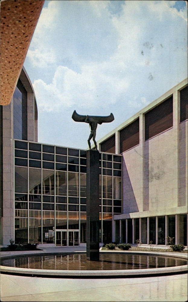 Michigan Detroit Cobo Hall Convention Arena fountain court ~ 1963 postcard