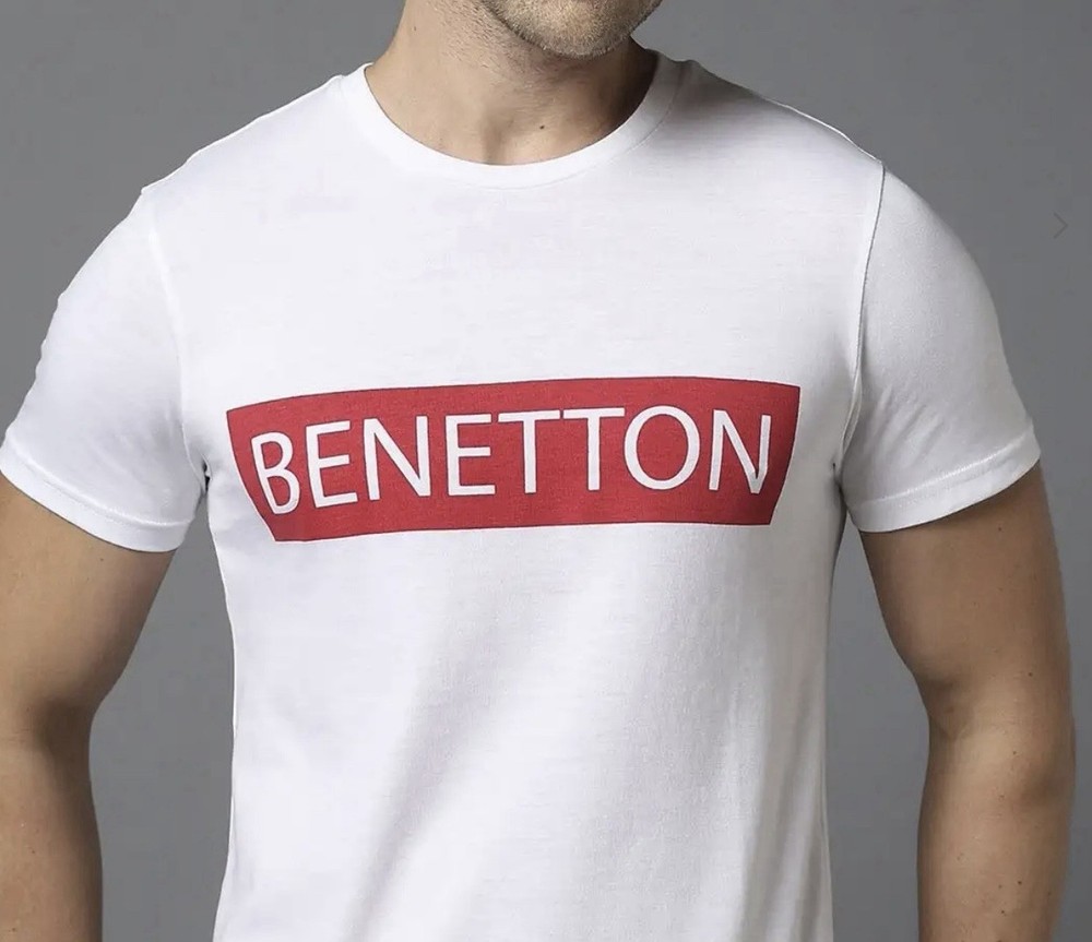 United Colors of Benetton Men’s Logo Print T-Shirt White Crew Neck, size M
