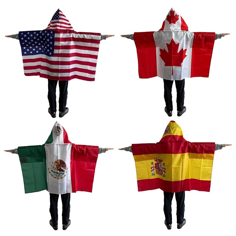 Fifa Worldcup 2026 Soccer Fan Flag Cape With Hood Wearable Flag