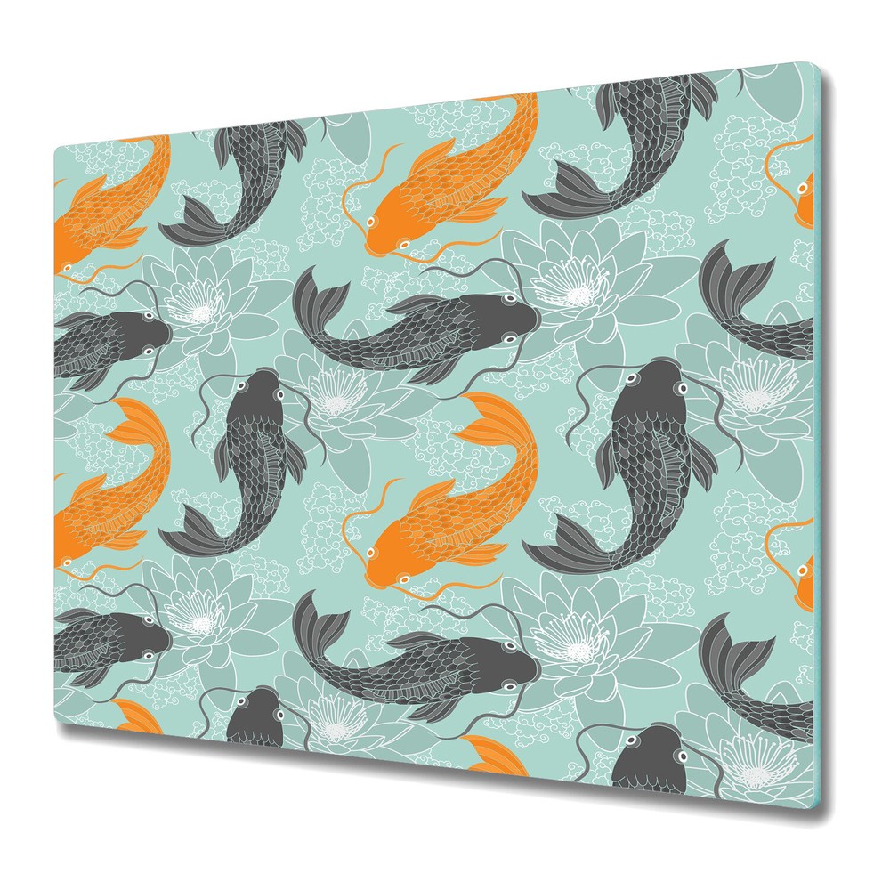 Glass Chopping Board Utensil Board Chinese carp orange and grey 60x52