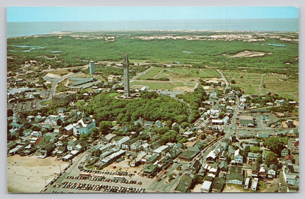 Provincetown MA Aerial View Postcard - Pilgrim Monument Cape Cod Chrome