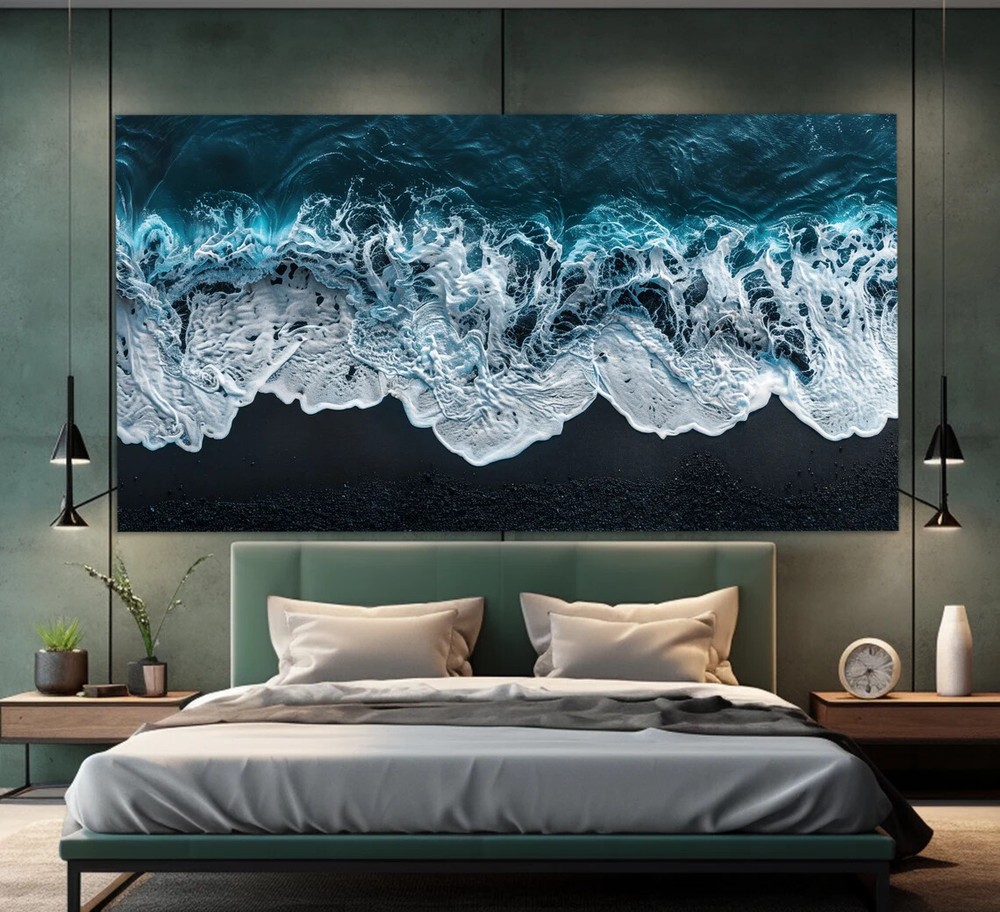 Scenic Sea Ocean Painting, Beach Cabin Unframed Canvas Print Australian Wall Art