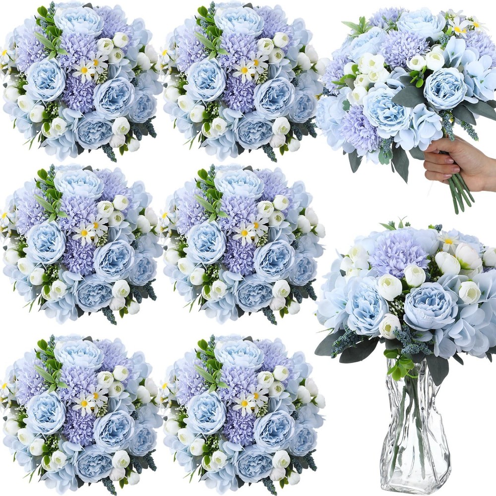 6 Bundles Peonies Artificial Flowers Fake Hydrangea Silk Faux Chrysanthemum B...