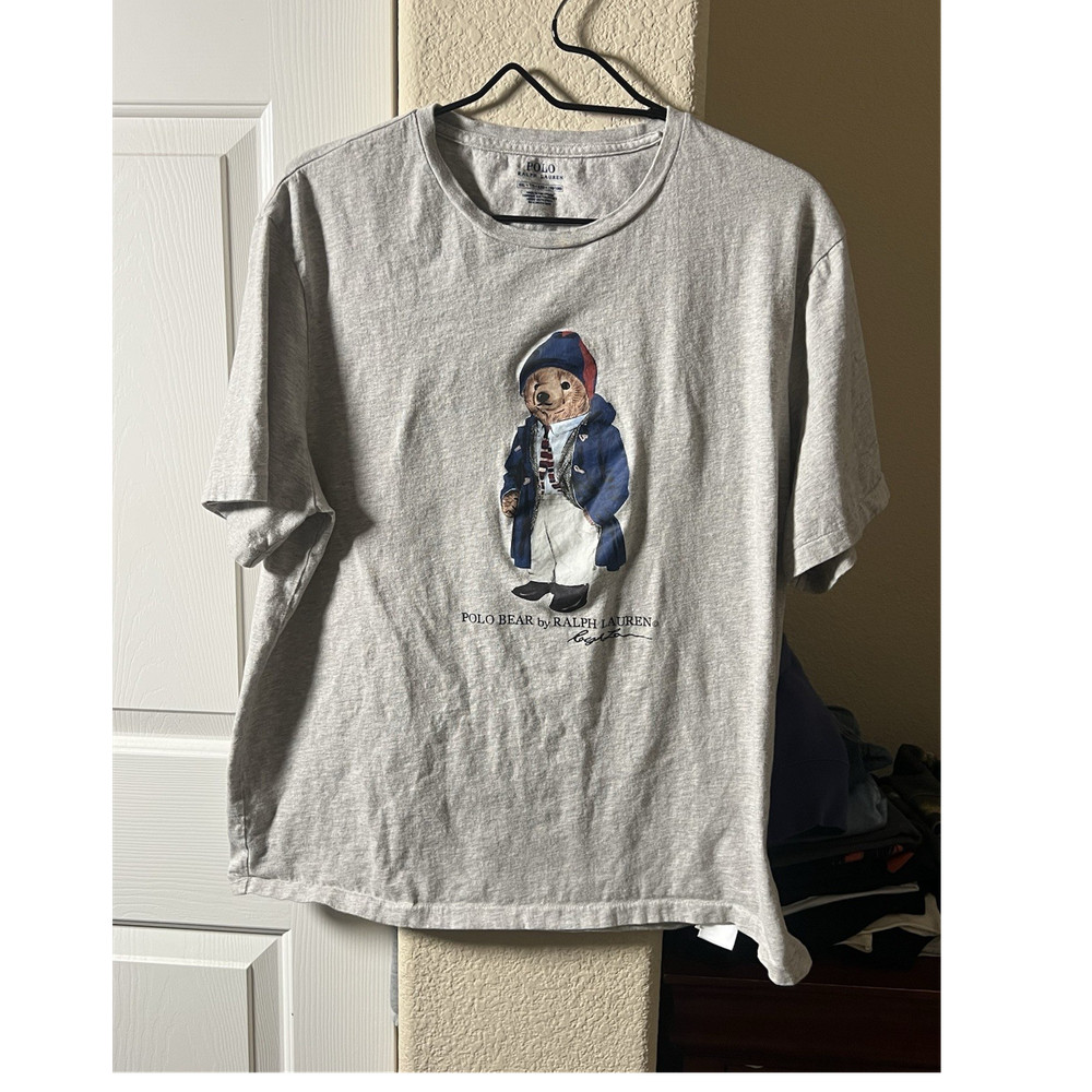 Polo Ralph Lauren Polo Bear Gray Logo Graphic Short Sleeve Crew Neck T-Shirt L