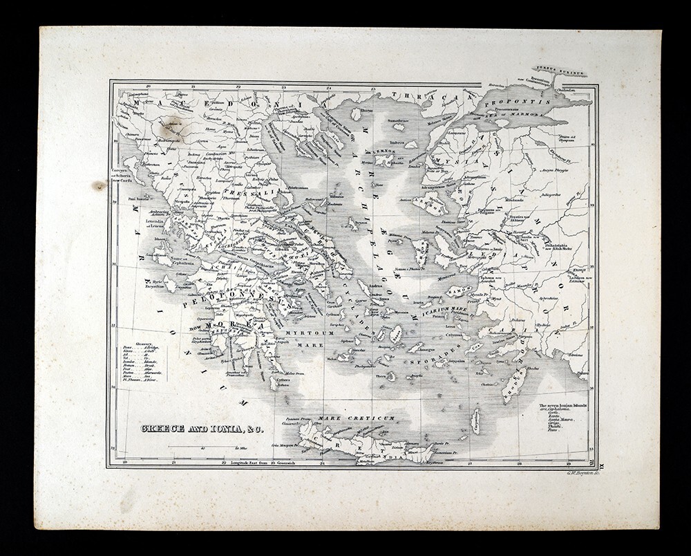 1847 Boynton Map - Ancient Greece & Ionia Athens Crete Sparta Naxos Aegean Sea
