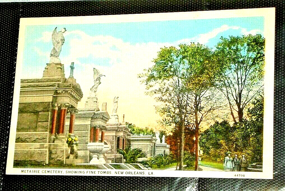 METAIRIE CEMETERY TOMBS 1920 NEW ORLEANS Postcard Statues Angels Adv
