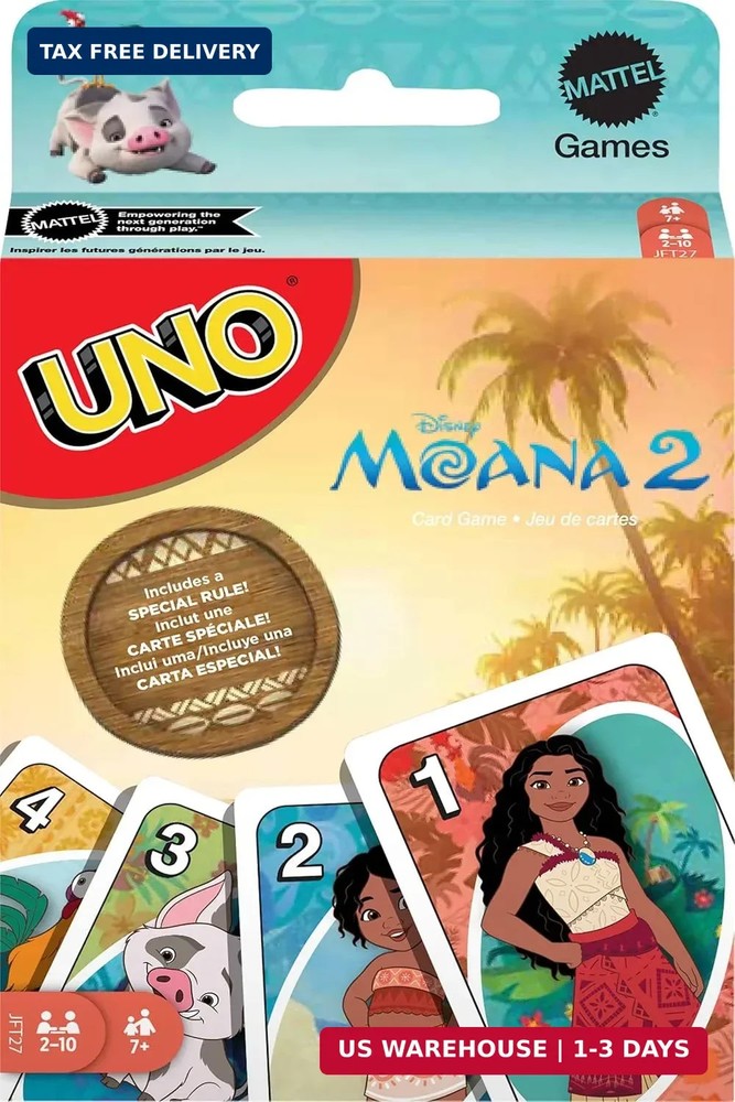 Mattel Games UNO Disney Moana 2 Card Game for Kids, Adults & Family with Deck &