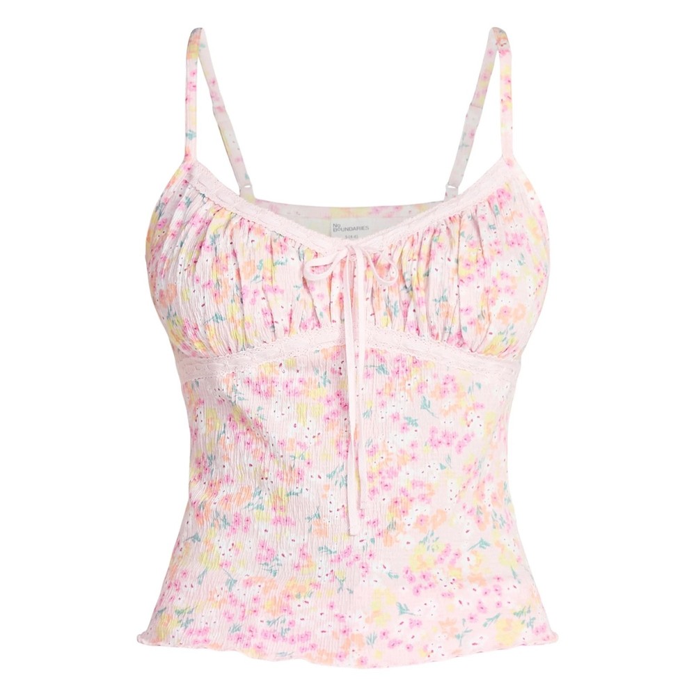 Lace Trim Y2K Cami XL Tank Top White Pink Floral Boho Adjustable Strap New
