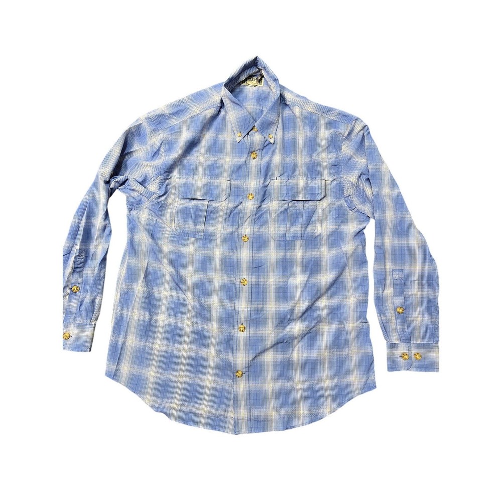 Duluth Trading  Blue Plaid Long Sleeve Button Up Shirt Men Large Outdoor Casual