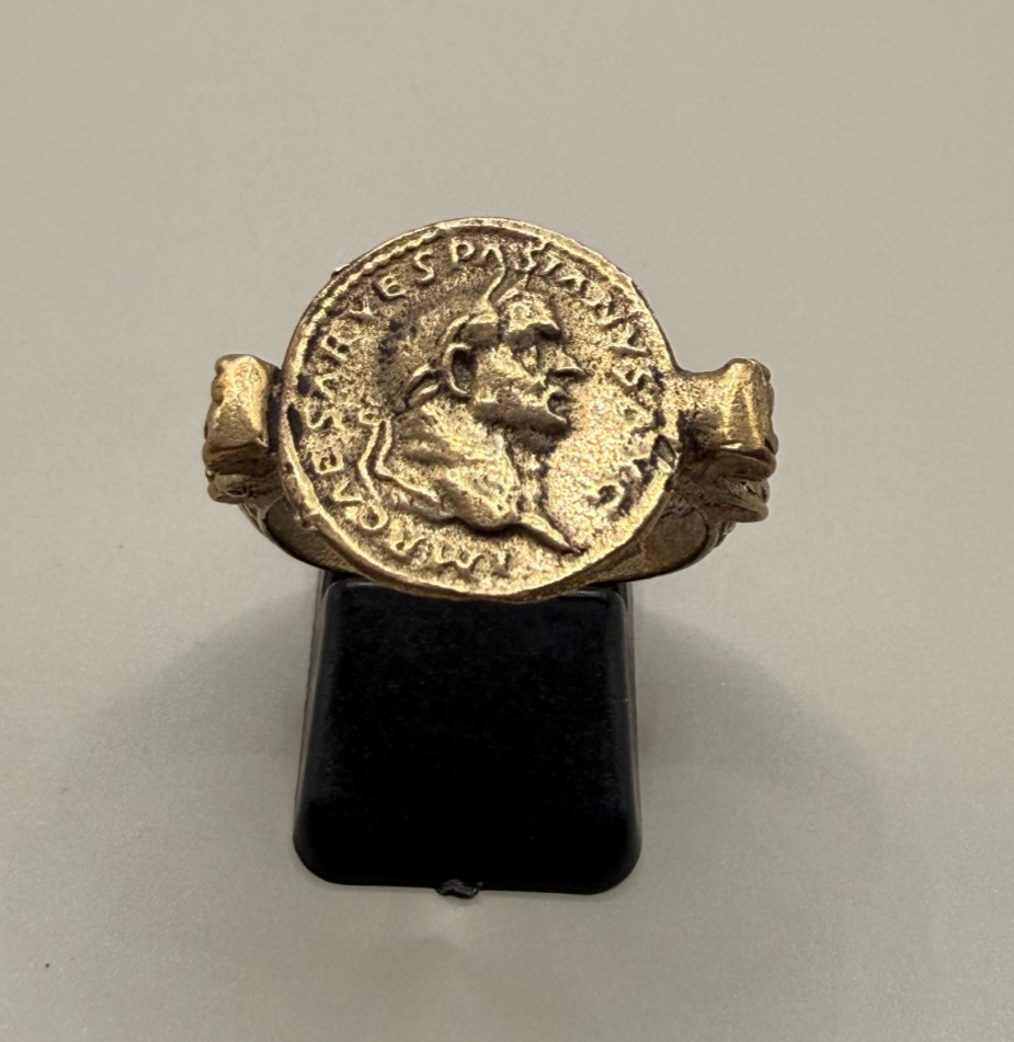 Rare Old Roman Greek Antiquity Bronze Gold Color King Face Intaglio Ring
