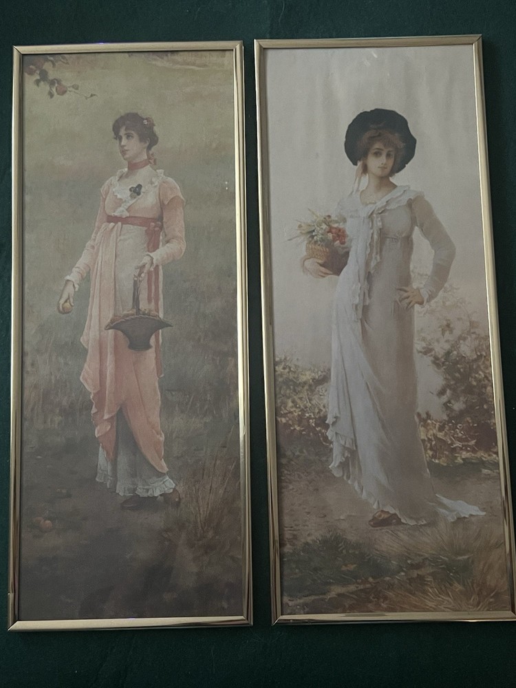 Vintage Women Portrait Prints Set of 2, Framed Medium Paper Art Panels