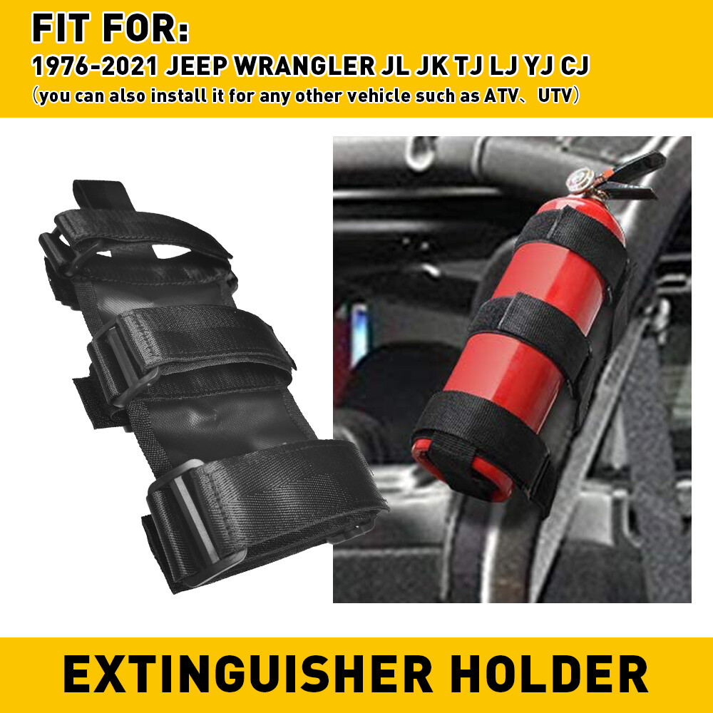Black Fire Extinguisher Mounting Bracket for Jeep Wrangler TJ, JK, JL (1997-2018) - Heavy-Duty Half-Set Holder for Secure Installation