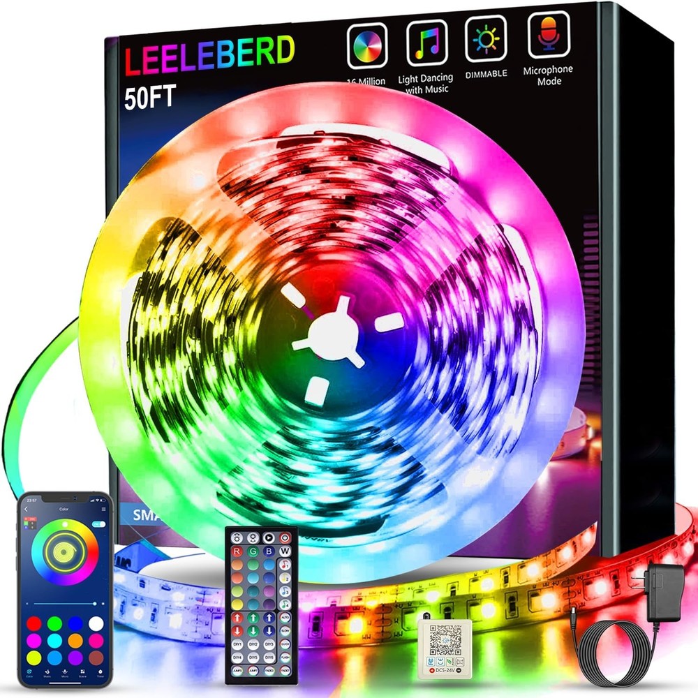50ft Bluetooth Smart LED Strip Lights for Bedroom RGB Color Changing App Control